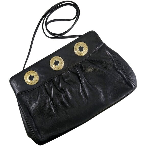 Linda Allard Ellen Tracy Handbags - Black Leather Shoulder Bag Vintage 1980s Linda Allard Ellen Tracy Purse Clutch